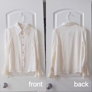 Beige strip folded decor blouses